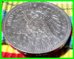 ALEMANIA (PREUSSEN)  - MONEDA DE 5-DM- WILHELM II DEUTSCHER KAISER KÖNIG V. PREUSSEN - JAHR 1908 – SILVER - 2, 3 & 5 Mark Plata