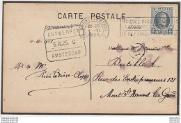 Postkaart Met Treinpostkantoorstempel Antwerpen Amsterdam Naar Mont St Amand - 1922-1927 Houyoux