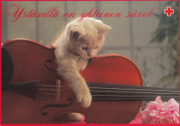 Postal Stationery - Cat - Kitten Playing A Guitar - Red Cross 2001 - Suomi Finland - Postage Paid - Enteros Postales
