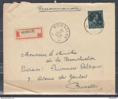 Aangetekende Brief Van Moignelee (sterstempel) Naar Bruxelles - 1893-1907 Coat Of Arms