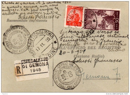 1950 RICEVUTA DI RITORNO CON ANNULLO OSPEDALETTO DI GEMONA UDINE - 1946-60: Poststempel