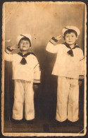 Kids Two Little  Boys Sailor Dress   Real Old Photo 9x13 Cm #41138 - Personnes Anonymes