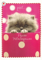 Postal Stationery - Cat - Kitten - Flowers - Red Cross - Suomi Finland - Postage Paid - Postwaardestukken