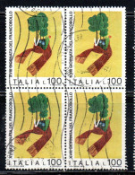 ITALIA REPUBBLICA ITALY REPUBLIC 1976 GIORNATA DEL FRANCOBOLLO STAMP DAY LIRE 100 QUARTINA BLOCK USATO USED OBLITERE' - 1971-80: Gebraucht