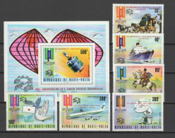 Burkina Faso (Upper Volta) 1974 UPU Centenary, Space, Aviation Etc. Set Of 6 + S/s With Red Overprint MNH - U.P.U.