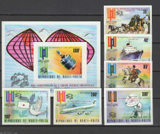 Burkina Faso (Upper Volta) 1974 UPU Centenary, Space, Aviation Etc. Set Of 6 + S/s Imperf. With Red Overprint MNH Scarce - U.P.U.