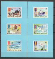 Burkina Faso (Upper Volta) 1974 UPU Centenary, Space, Aviation Etc. Set Of 6 S/s Imperf. With Red Overprint MNH -scarce- - U.P.U.