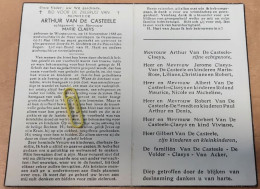 DP - Arthur Van De Casteele - Claeys - Wontergem 1885 - Grammene 1955 - Obituary Notices