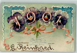 10679821 - Mit Glimmer/Glitzerauflage Neujahr 1901 Stiefmuetterchen  Name G. Reinhard Jugendstil - New Year