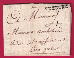 MARQUE UZERCHE CORREZE 1773 LENAIN N°2 INDICE 13 POUR LIMOGES HAUTE VIENNE LETTRE - 1701-1800: Voorlopers XVIII