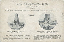 An741 Cartolina Commemorativa Www1  Lega Franco Italiana Parigi -roma Caduti - Altri & Non Classificati