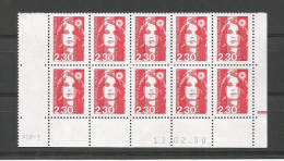 Marianne De Briat, N° Y&T 2614, Bloc De 10, Coin Daté Avec Repère électronique, Neuf** - 1980-1989