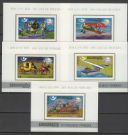 Cambodia 1975 UPU Centenary, Space, Ships, Aviation Set Of 9 S/s Imperf. White MNH -scarce- - U.P.U.