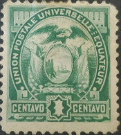 OH) 1887 ECUADOR, COAT OF ARMS EQUATEUR, SCT 19 1c Blue Green, USED EXCELLENT CONDITION - Equateur