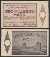 Duisburg-Meiderich Rheinische Stahlwerke 250 Millionen Mark 1923 Notgeld  (32805 - Sonstige & Ohne Zuordnung