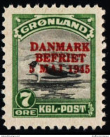 Greenland 1945 7 Ǿre Danmark Befriet Issue 1 Value. MNH Seal - Ungebraucht