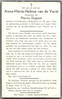 Bidprentje Nederweert (NL) - Van De Vorst Anna Maria Helena (1902-1960) - Images Religieuses