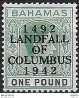 1942 Bahamas Columbus 1£ Variety Dot In First "O" MNH - Otros & Sin Clasificación