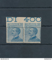 1908 Regno D'Italia, N. 83, 25 Cent Azzurro - Coppia - Dentellatura Fortemente Spostata In Basso, MNH** - Other & Unclassified