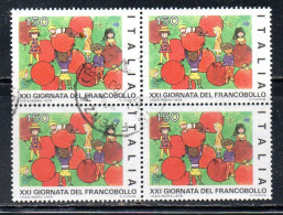 ITALIA REPUBBLICA ITALY REPUBLIC 1979 GIORNATA DEL FRANCOBOLLO STAMP DAY LIRE 150 QUARTINA BLOCK USATO USED OBLITERE' - 1971-80: Gebraucht