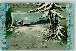 39280821 - Praegedruck Winterlandschaft Mondschein Vergiss Mein Nicht Erika Nr.2054 - Autres & Non Classés