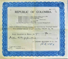 Republic Of Colombia - Interest Certificate - Lazard Brothers - Otros & Sin Clasificación