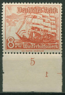 Dt. Reich 1937 WHW Schiffe Unterrand Platten-Nr. 655 Postfrisch, Siehe Hinweis - Unused Stamps