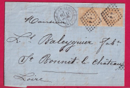 N°28 PAIRE CAD GARE DE LIMOGES HAUTE VIENNE AMBULANT PP SUR TIMBRE POUR ST BONNET LE CHATEAU LOIRE LETTRE - 1849-1876: Période Classique