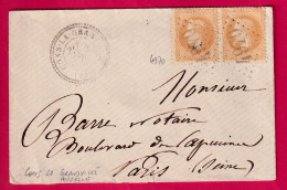 N°28 PAIRE GC 4970 CONS LA GRANVILLE MOSELLE CAD TYPE 24 POUR PARIS 1869 LETTRE - 1849-1876: Classic Period