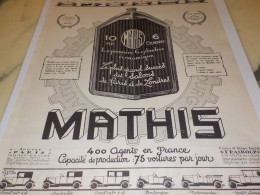 ANCIENNE PUBLICITE GRAND SUCCES SALON PARIS ET DE LONDRES VOITURES MATHIS 1923 - Cars