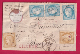 N°36 X2 + 60 X3 PC DU GC 1010 CLAMECY NIEVRE CAD TYPE 16 LETTRE CHARGE POUR BOURGES CHER NOV 1871 LETTRE - 1849-1876: Classic Period