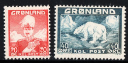 Greenland 1946 20 & 40 Ǿ Danmark King Christian X & Polar Bear 2 Values. MNH - Ungebraucht