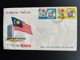 MALAYSIA 1967 CIRCULATED FDC 10 YEARS INDEPENDENCE WITH LEAFLET - Malasia (1964-...)