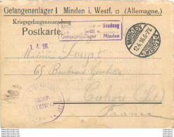 MINDEN POSTKARTE LETTRE DE PRISONNIER DE GUERRE 04/1916  SOLDAT POUJET LUDOVIC - War 1914-18