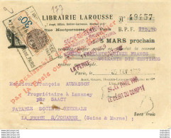 LIBRAIRIE LAROUSSE PARIS 1929  AVEC TIMBRE FISCAL ENVOYE A LUZANCY - 1900 – 1949