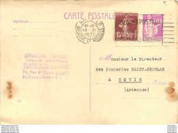 CARTE POSTALE ADRESSEE AUX FONDERIES SAINT NICOLAS A REVIN  EN  1937 - Revin