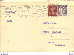 CARTE POSTALE ADRESSEE AUX FONDERIES SAINT NICOLAS A REVIN  EN  1938 - Revin