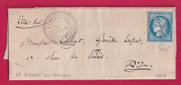 N°60 GC 4415 CAD TYPE 24 LA BAZOCHE DU MORVAND NIEVRE POUR DIJON COTE D'OR INDICE 14 LETTRE - 1849-1876: Période Classique