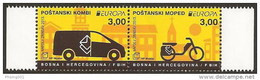 Bosnia Croatia 2013 Europa CEPT Postal Wehicles Van Motorcycle, Set In Pair, MNH - Bosnien-Herzegowina