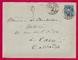 ENTIER SAGE DAGUIN CLAMECY NIEVRE BOITE RURALE SUPPLEMENTAIRE F3 CHATEAU VERT POUR CAEN CALVADOS LETTRE - 1877-1920: Période Semi Moderne