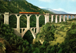 RECTO/VERSO - CPSM - TRAIN JAUNE ET ROUGE DE LA LIGNE DE CERDAGE SUR LE PONT DE SEJOURNE - Z100 OU Z115 - Trains