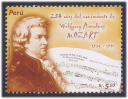 Mozart Member Of Masonic Lodge Zur Wohltätigkeit, Freemasonry, Music Composer, Opera, Musical Instrument Peru MNH - Franc-Maçonnerie