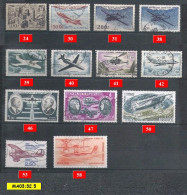 Poste Aérienne Oblitérés - Qté 13 Timbres  24 30 31 38 39 40 41 42 46 47 50 53 58   Cote 8,50€ (voir Descriptif) - 1960-.... Usati