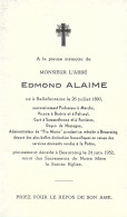 Souvenir Abbé Edmond Alaime. Bellefontaine, Marche, Bertrix, Paliseul, Sommethonne, Forrières, Nassogne, Beauraing, 1952 - Images Religieuses