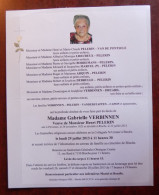 Faire Part Décès / Mme Gabrielle Verbinnen , Vve Henri Pelerin Née à Péronnes En 1925 , Décédée à Binche En 2013 - Obituary Notices