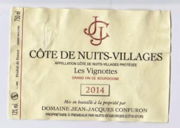 Etiquette " CÔTE DE NUITS-VILLAGES Les Vignottes 2014 "  Domaine J-Jacques Confuron  (1889)_Ev253 - Bourgogne