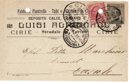 1866 TORINO CIRIE' FABBRICA PIASTRELLE - PRESENTI 2 BUCHI - Storia Postale