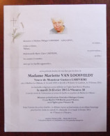 Faire Part Décès / Mme Mariette Van Loosveldt Née à Merbes-le-Château En 1929 , Décédée à Woluwé-St-Lambert En 2015 - Obituary Notices
