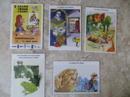 Lot Complet De 50 Cpm FABLE DE LA FONTAINE + Carte De Présentation Signée Barberousse Montmorillon 2ème Salon écrit 2003 - Fairy Tales, Popular Stories & Legends