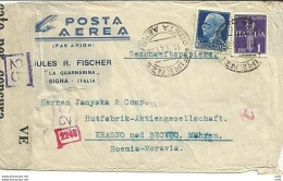 Posta Aerea Lire 1 + Complementare Su Busta Via Aerea Da Firenze - Marcophilia